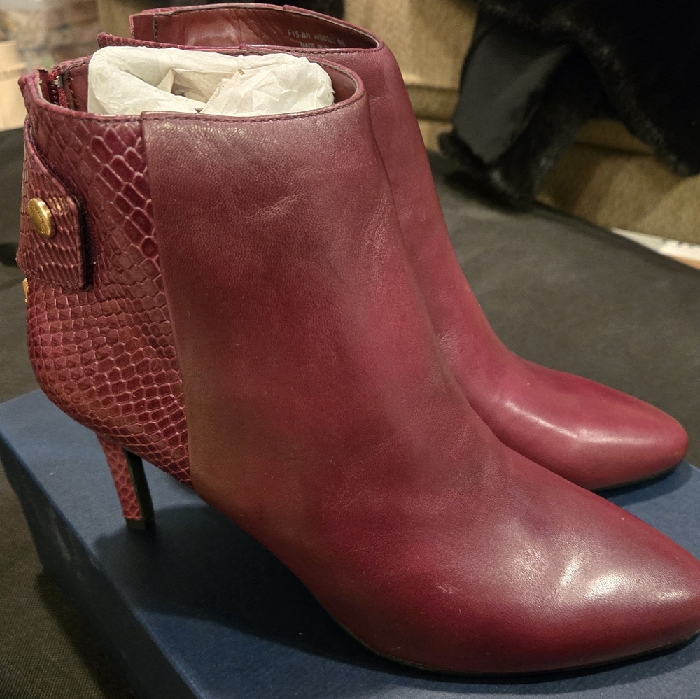 Cole Haan New Burgundy Leather Ankle Boots